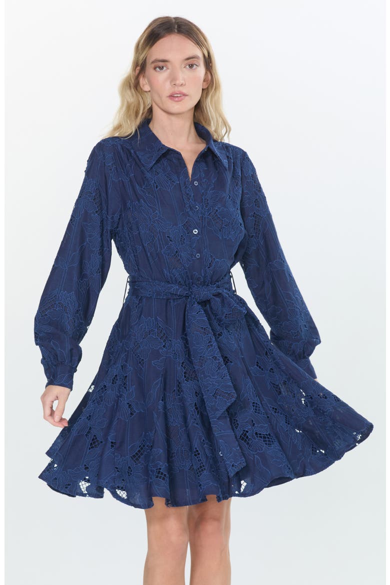 Serane Eyelet Embroidery Long Sleeve Minidress, Alternate, color, NAVY