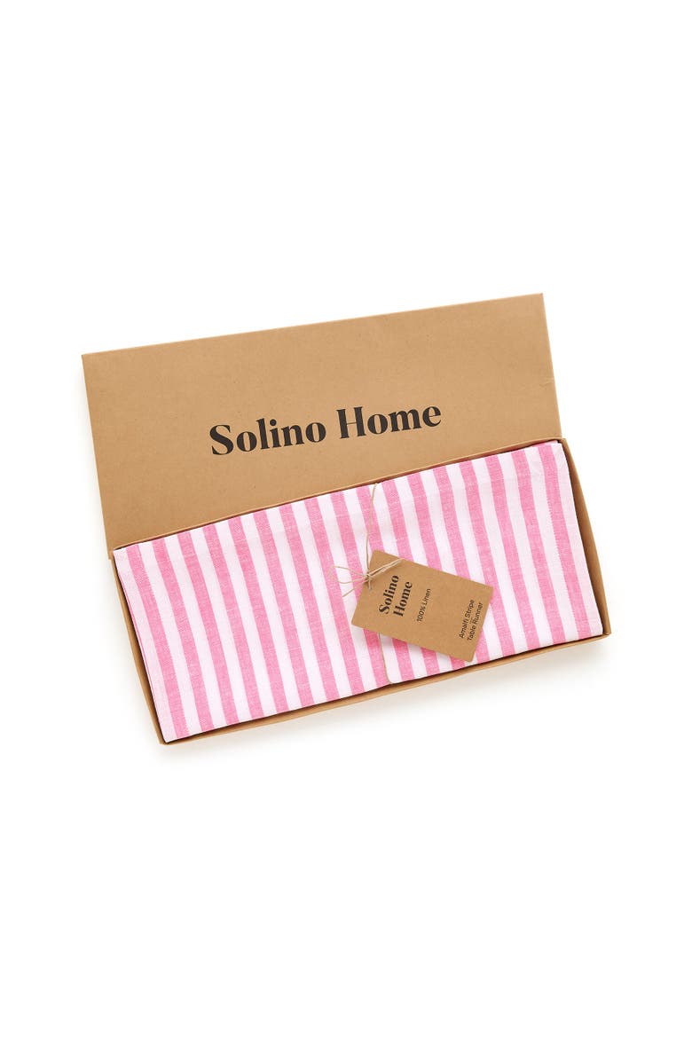 Linen Table Runner - Amalfi Stripe, Alternate, color, Pink and White