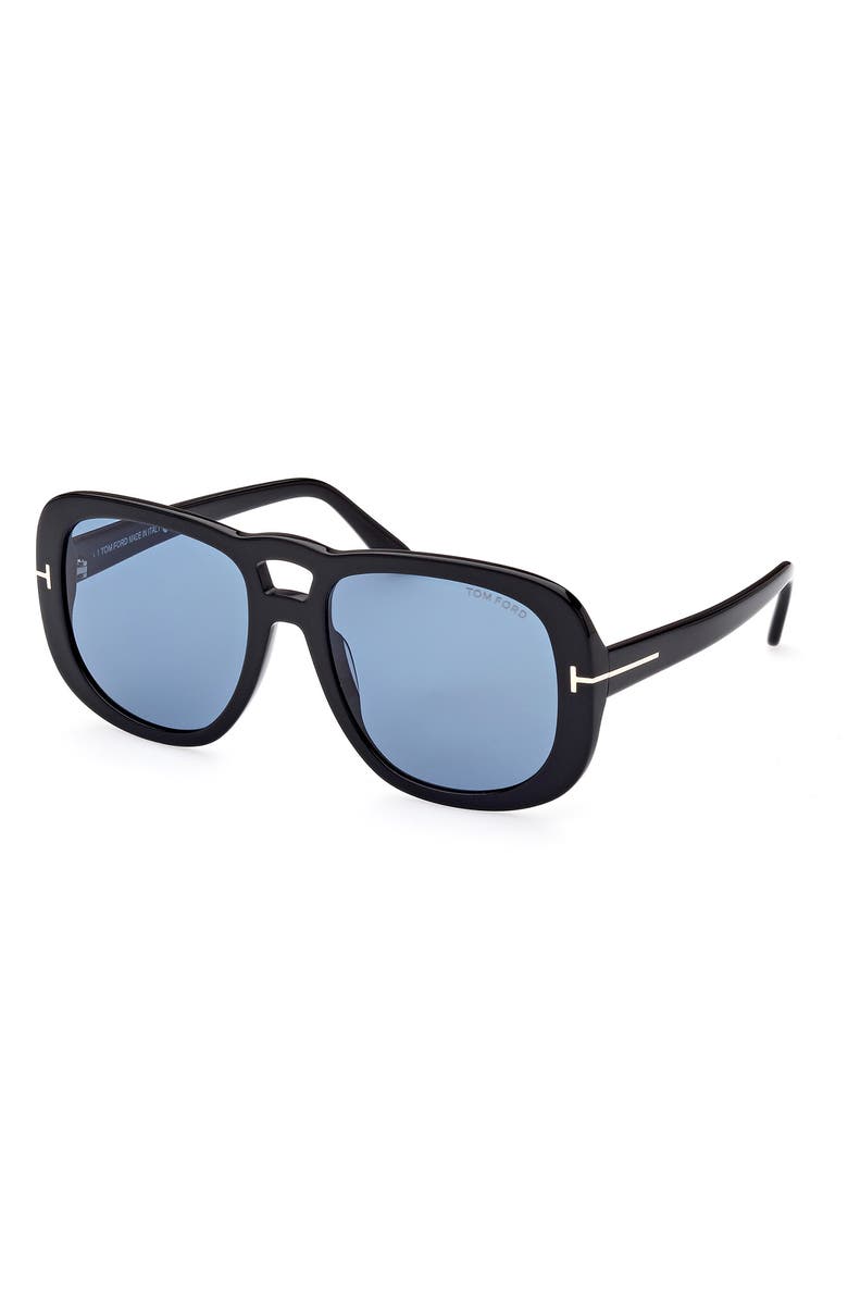 TOM FORD 56mm Gradient Aviator Sunglasses, Alternate, color, Shiny Black / Blue