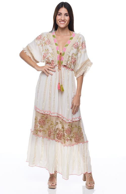 Ranee's Ranees Embellished Cotton Cover-up Maxi Dress In Natural