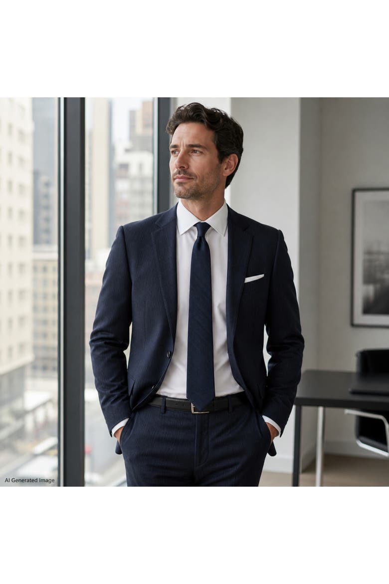 Classy Herringbone Wool Blend Business Necktie, Alternate, color, Black