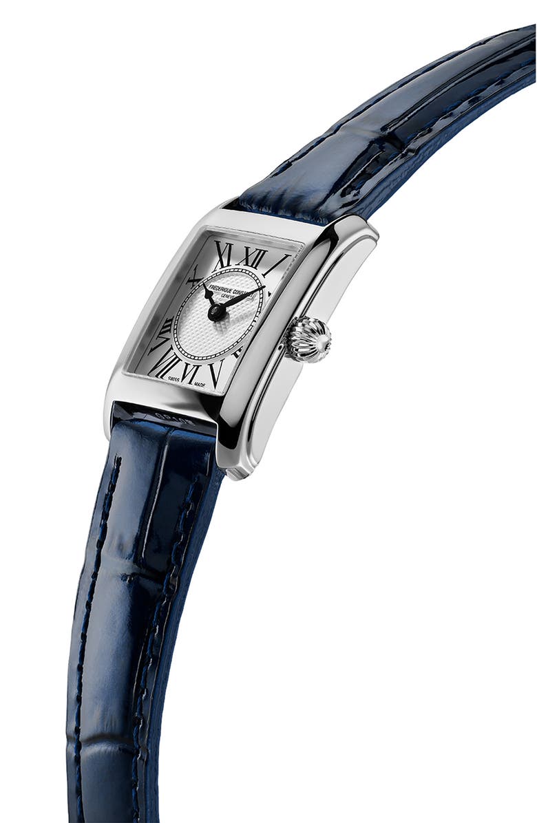 FREDERIQUE CONSTANT Carrée Leather Strap Watch, 23mm x 21mm, Alternate, color, 