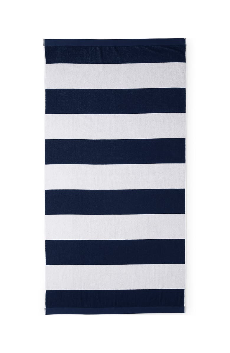 Lands' End Cabana Rugby Stripe Beach Towel, Main, color, Navy Cabana Stripe