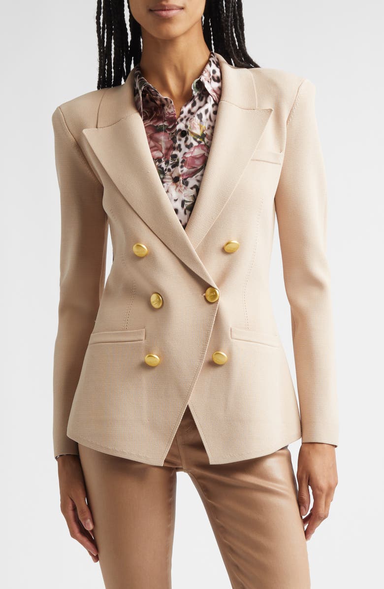 L'AGENCE Amelia Knit Blazer, Main, color, Light Cappuccino/ Gold