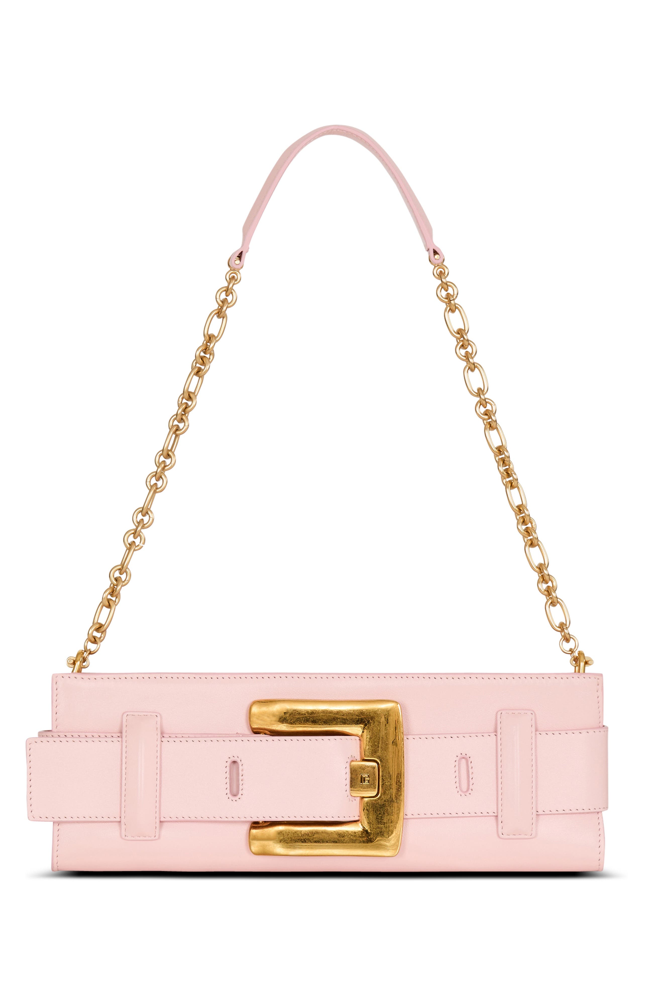 Balmain Anthem smooth leather clutch, Main, color, Pink