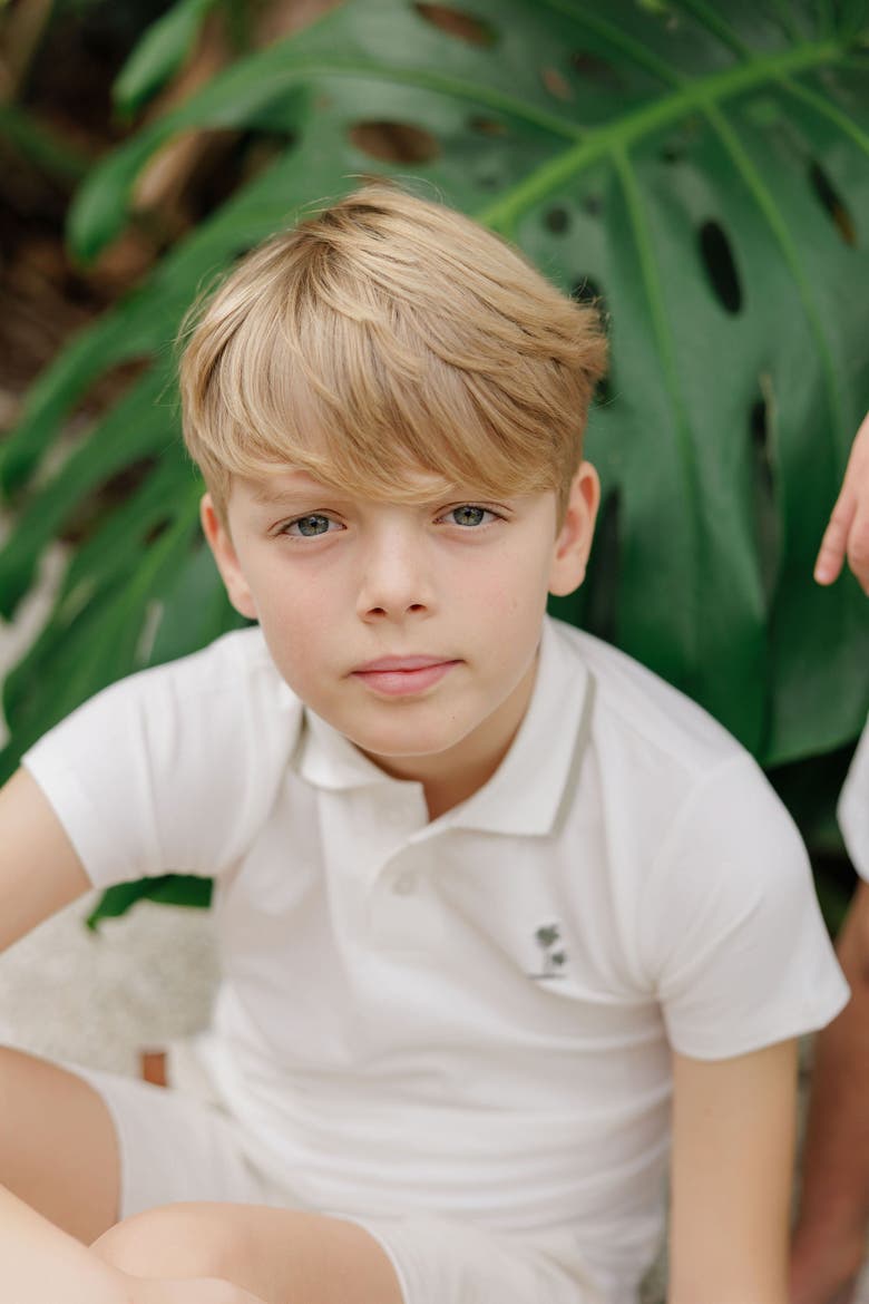 Embroidered Palm Trees Collection - Boys Polo, Alternate, color, Ivory