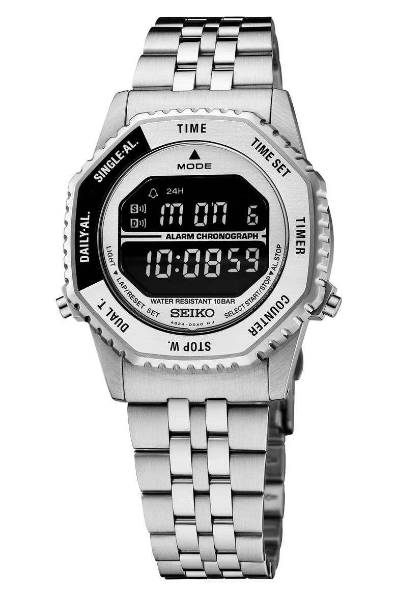 Essentials RotoCall Digital Chronograph Bracelet Watch, 37mm, Main, color, BLACK/ SILVER