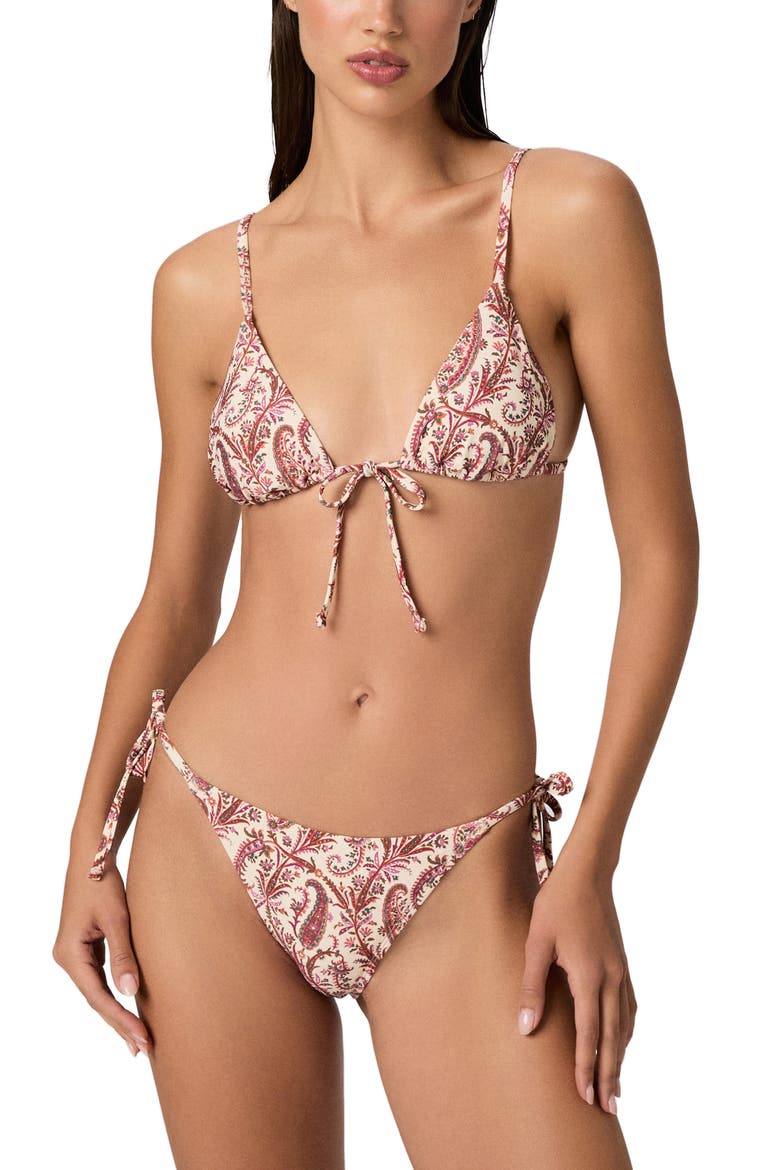 Cameron Tie Front Triangle Bikini Top, Alternate, color, CREAM MULTI
