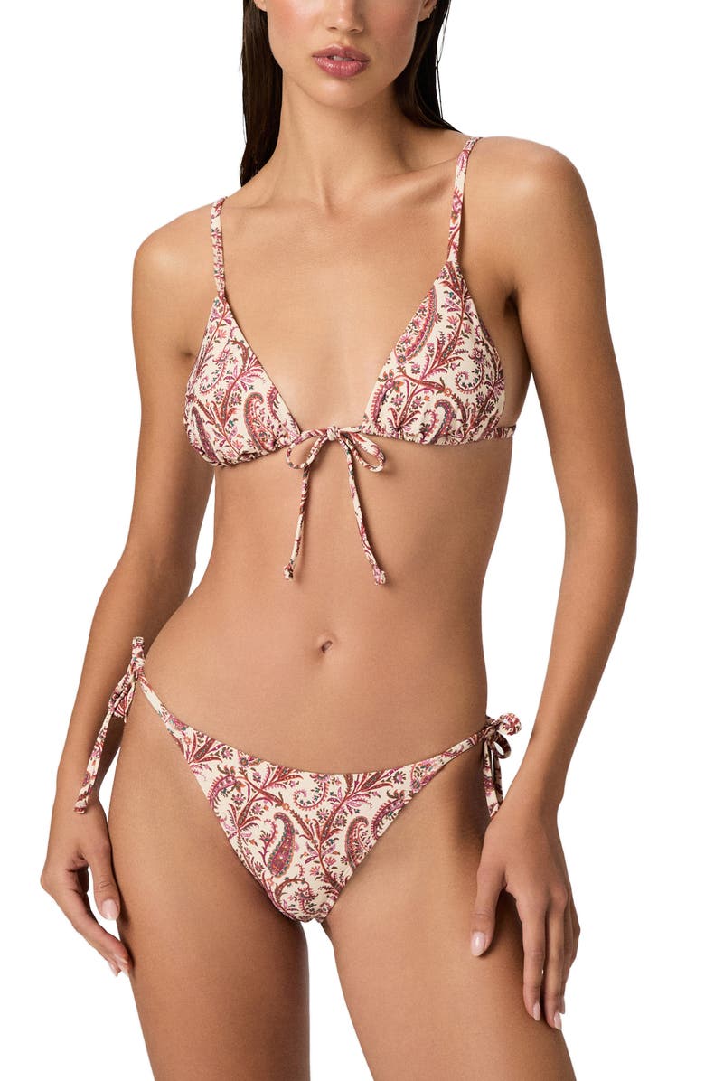 PAIGE Cameron Tie Front Triangle Bikini Top, Alternate, color, Cream Multi