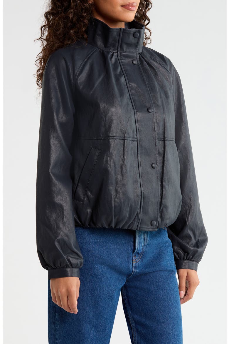 Funnel-Neck Faux Leather Balloon Bomber Jacket, Alternate, color, NAVY