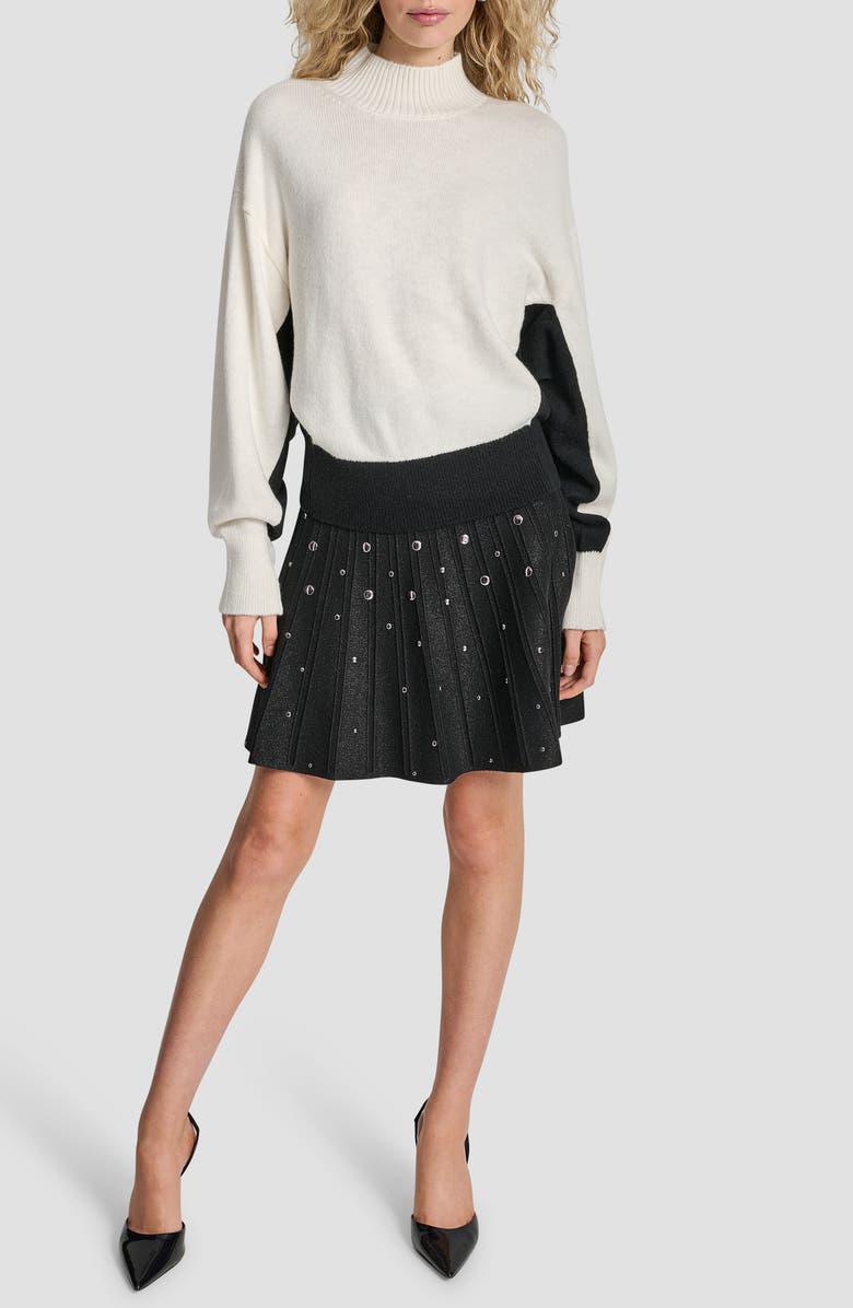 DKNY Colorblock Turtleneck Sweater, Alternate, color, Ivory/ Black