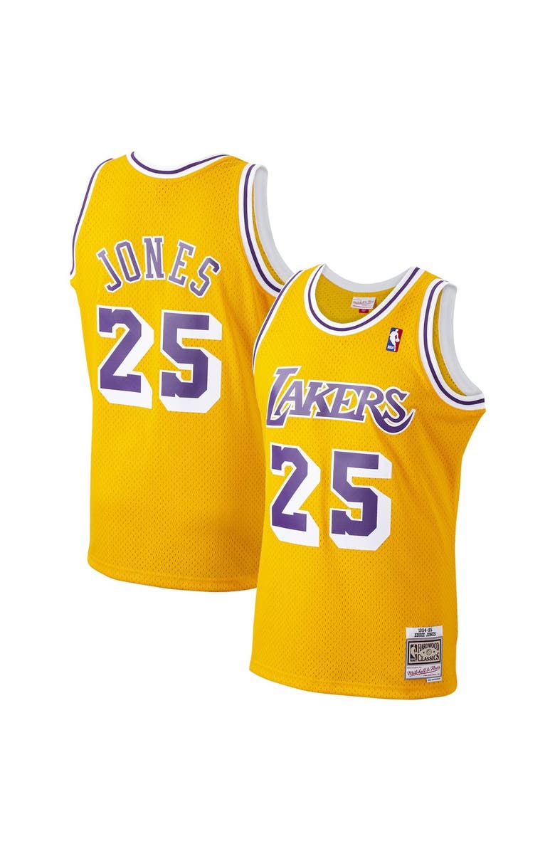 Mitchell & Ness Men's Mitchell & Ness Ed Jones Gold Los Angeles Lakers 1994-95 Hardwood Classics Swingman Player Jersey, Main, color, 