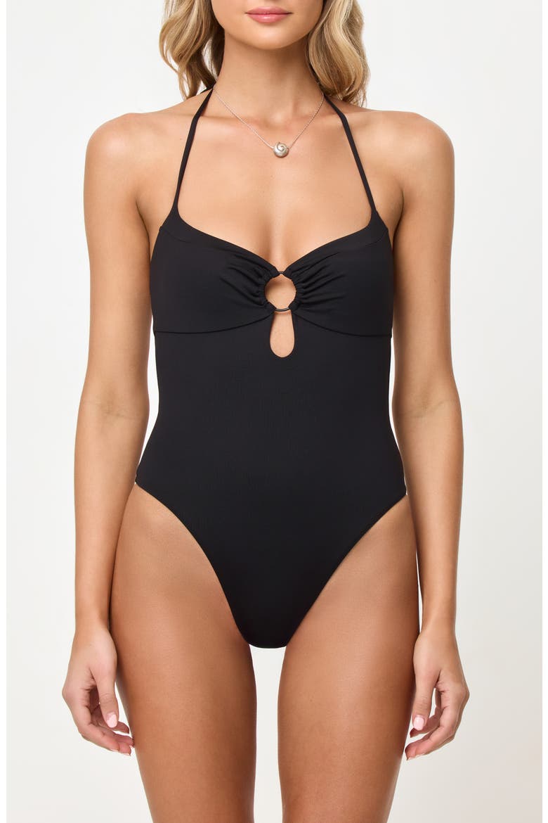 Juno O-Ring One-Piece Swimsuit, Main, color, BLACK