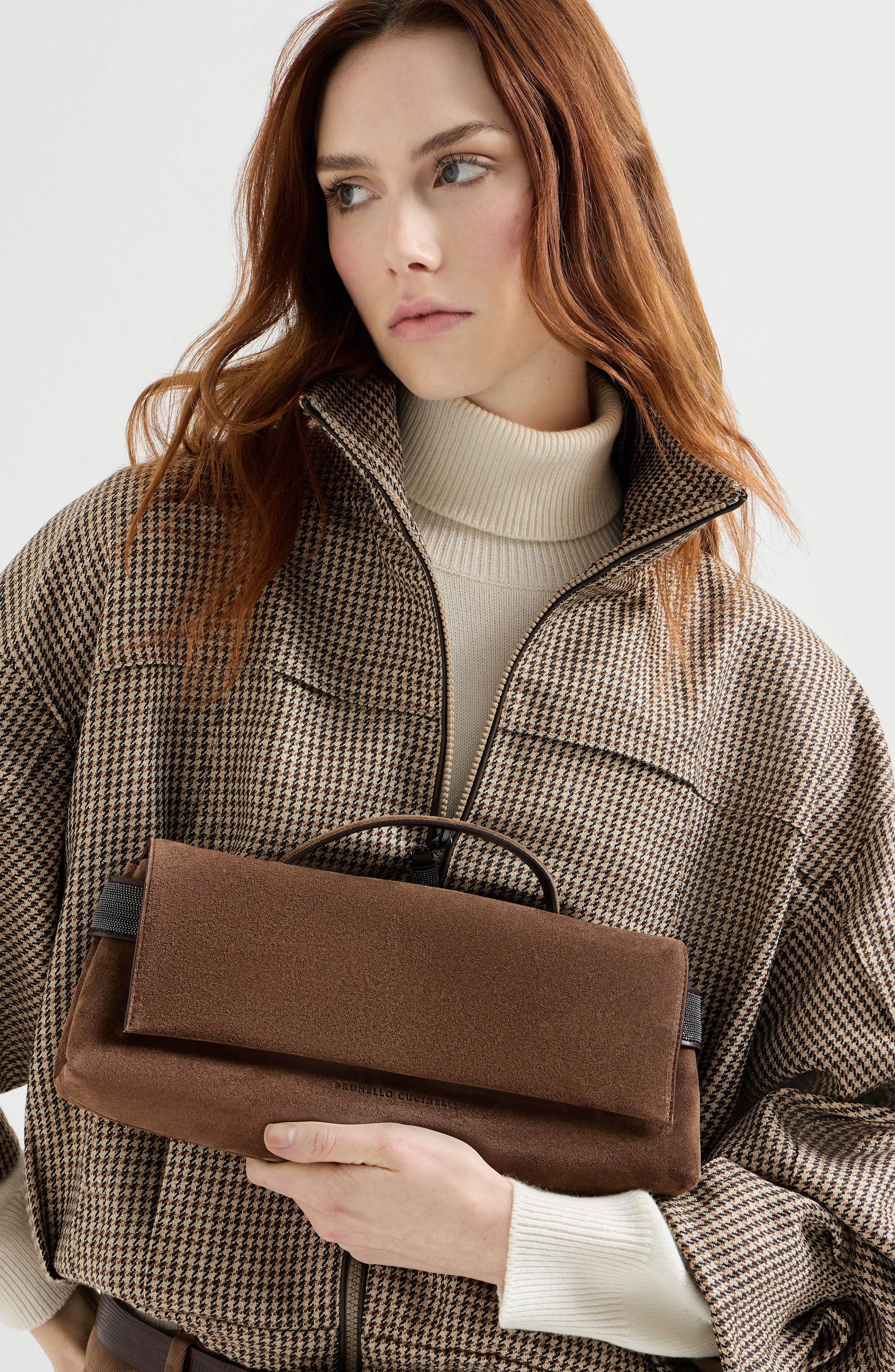 Suede Essence clutch bag, Alternate, color, Caramel