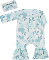 Everly Grey Ruffle Romper & Head Wrap Set