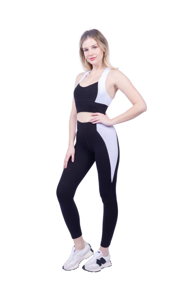 Neda Colorblock Organic Cotton High Waisted Legging, Alternate, color, Black