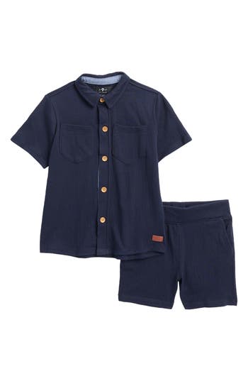 7 FOR ALL MANKIND 7 FOR ALL MANKIND KIDS' COORDINATED TWILL BUTTON FRONT SHIRT & SHORTS SET