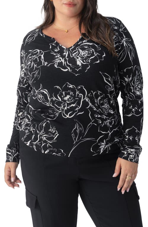 Sanctuary Perfect Notch Print Long Sleeve T-Shirt in Rose Stencil 