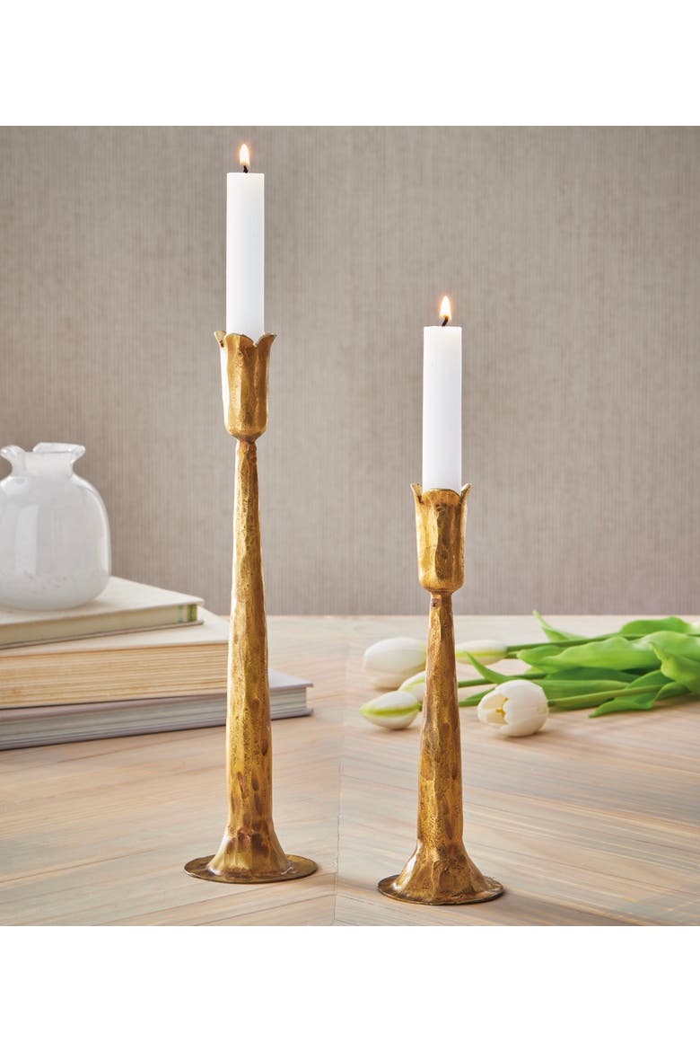 Antique Brass Tulip Taper Candle Holder Iron 2.75 x 2.75 x 9 in, Alternate, color, Gold