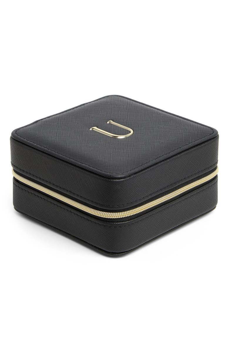 Nordstrom Initial Square Zip Travel Case, Main, color, U- Black- Gold