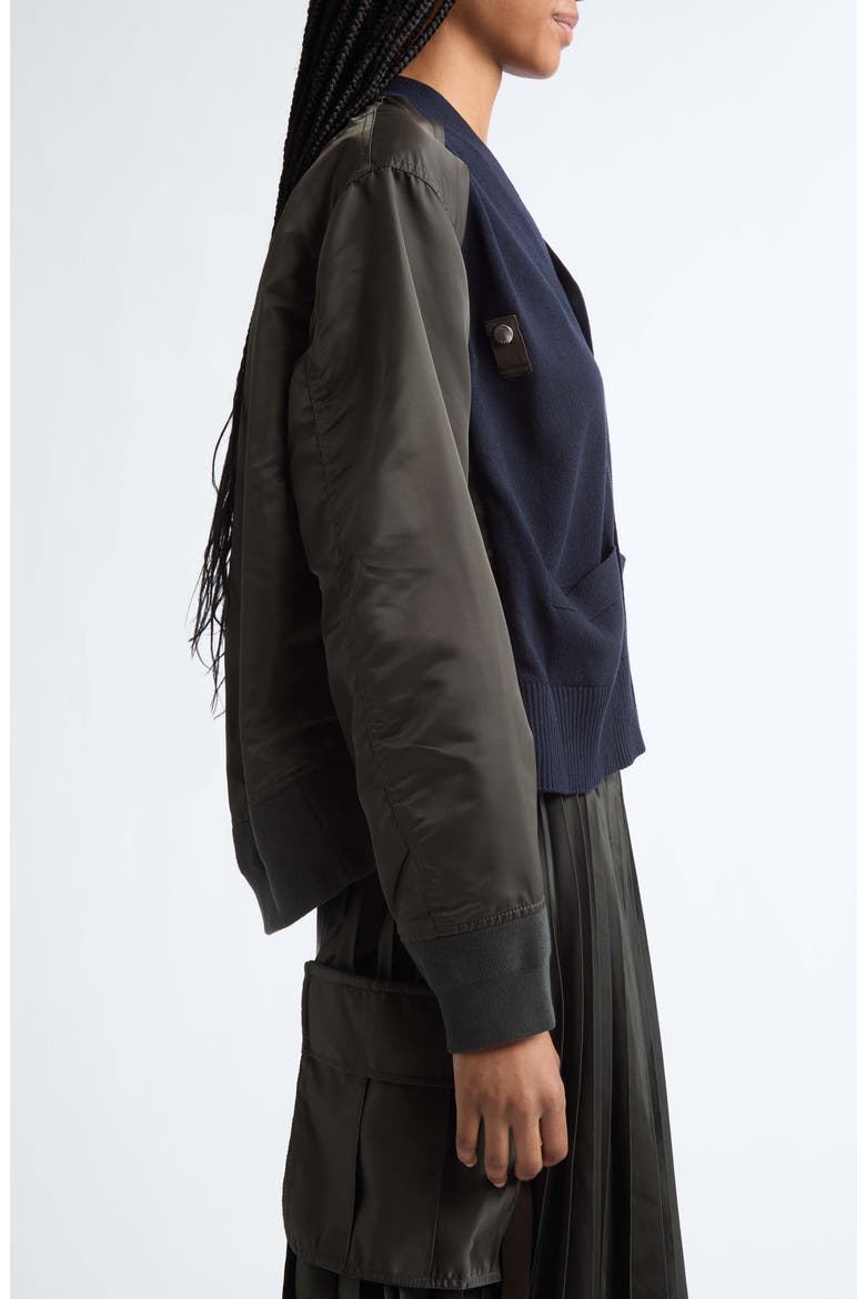 Mixed Media Cotton Cardigan, Alternate, color, NAVY/ DARK KHAKI