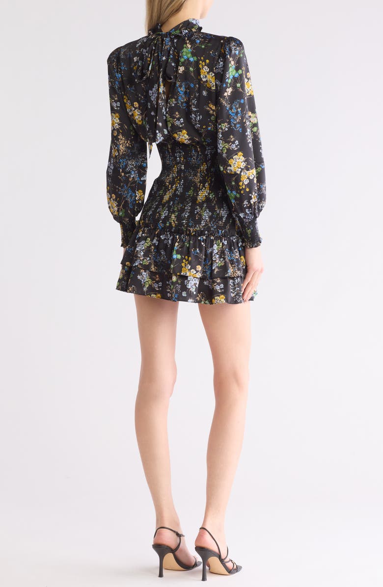 Cinq à Sept Sakura Floral Long Sleeve Satin Dress, Alternate, color, 
