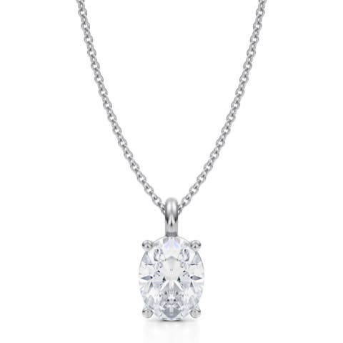 Oval Solitaire Lab Diamond Pendant Necklace 14K 2.0ct