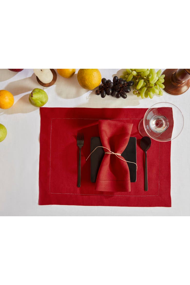 Linen Dinner Napkins 22 x 22 Set of 4 - Sonoma Hemstitch, Alternate, color, Red
