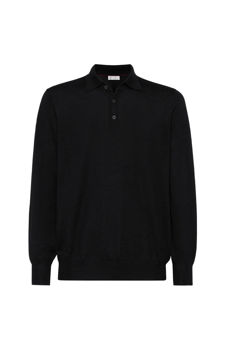 Brunello Cucinelli Lightweight knit Polo, Main, color, Black