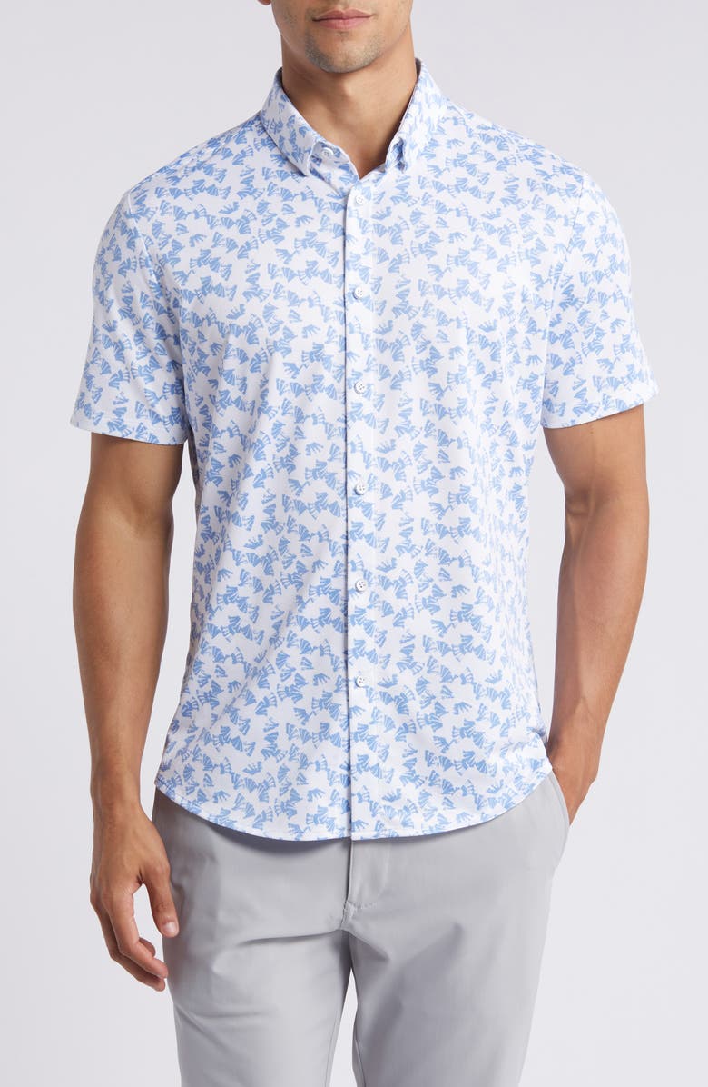 Mizzen+Main Halyard Leaf Print Short Sleeve Performance Knit Button-Up Shirt, Main, color, 