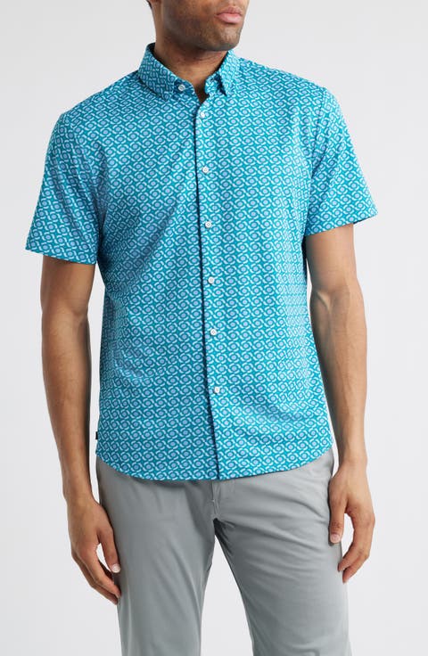 Halyard Trim Fit Kaleidoscope Print Short Sleeve Button-Up Shirt