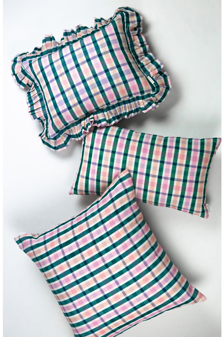 Lola Plaid Ruffle Handwoven Cotton Throw Pillow, Alternate, color, Multicolored