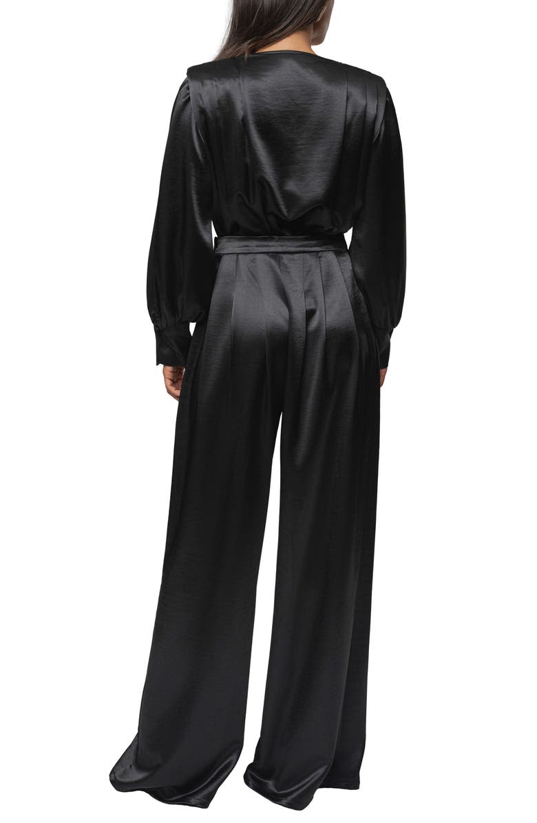 JLUXLABEL Pleated Wide Leg Satin Pants, Alternate, color, Black