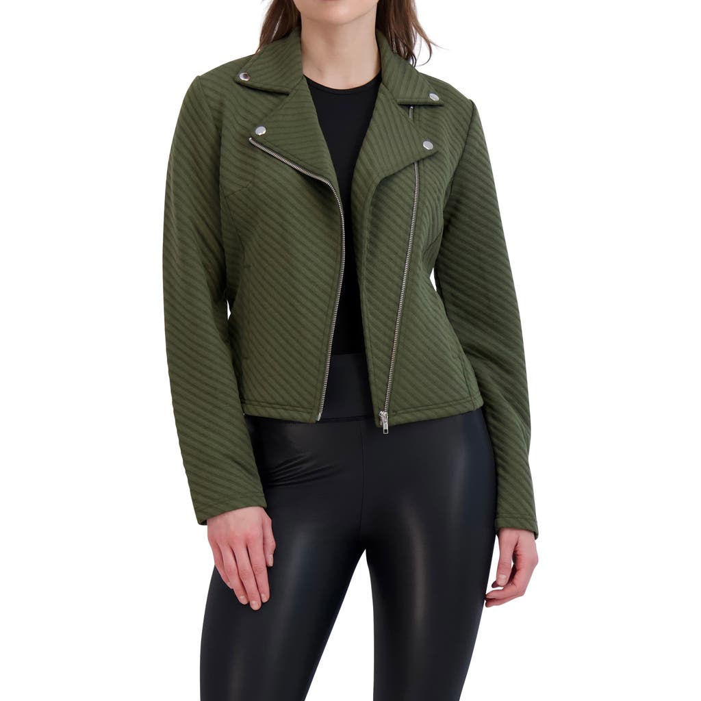 Ookie & Lala Linear Knit Moto Jacket In Green
