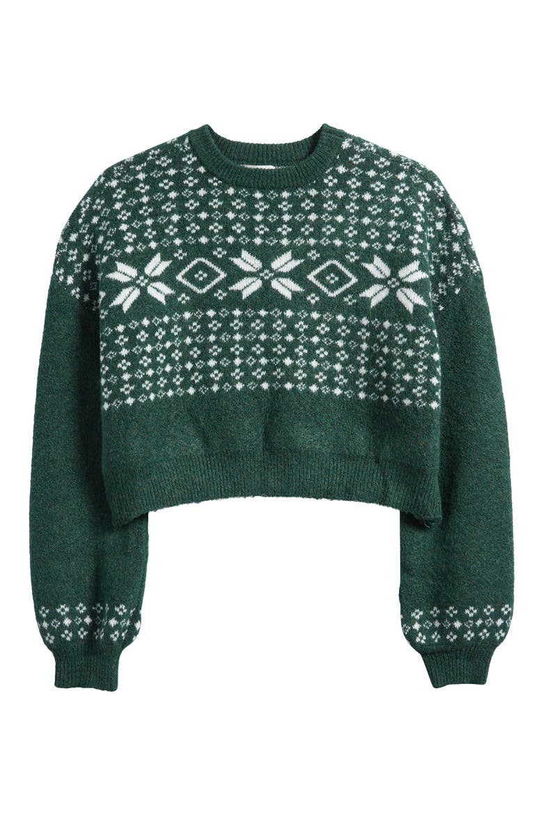 Crop Fair Isle Sweater, Alternate, color, JUNGLE GREEN