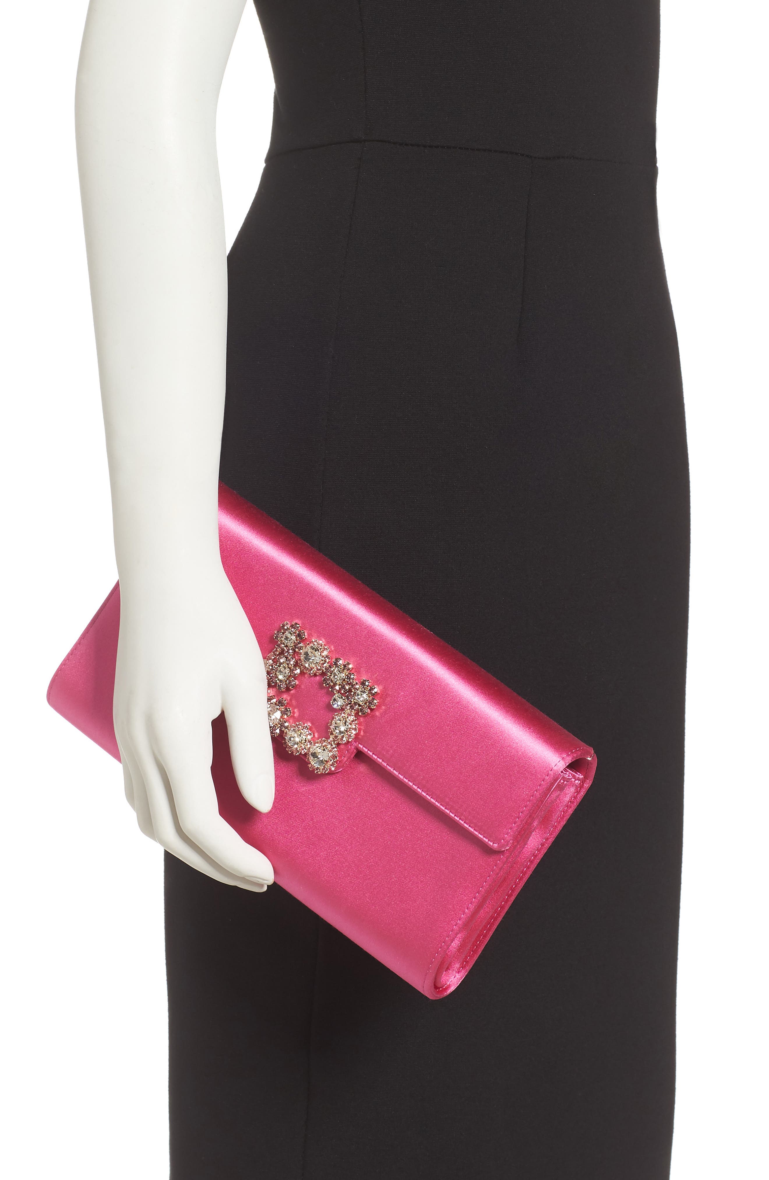 Roger Vivier Flower Buckle Satin Clutch, Alternate, color, 