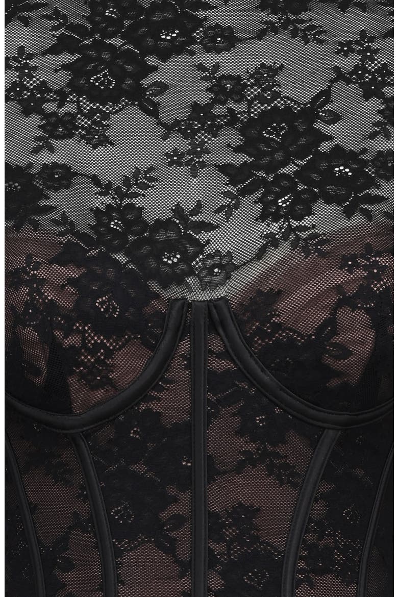 Zoe Long Sleeve Lace Crop Corset Top, Alternate, color, BLACK