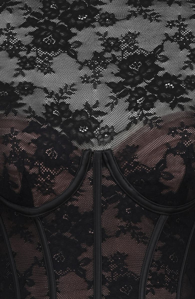 HOUSE OF CB Zoe Long Sleeve Lace Crop Corset Top, Alternate, color, Black