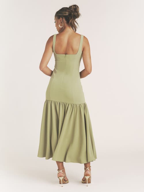 Six Stories Square Neck Drop Hem Midi Dress In Animal Print