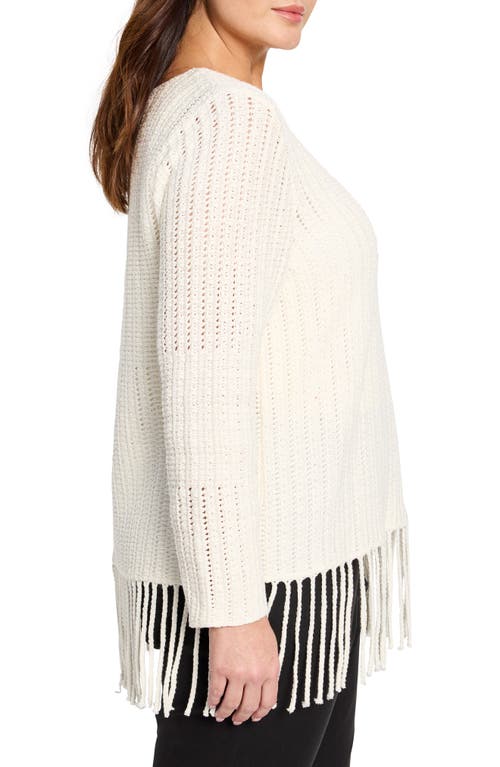 Nic + Zoe Nic+zoe Beach Walk Open Stitch Fringe Sweater In Classic Cream