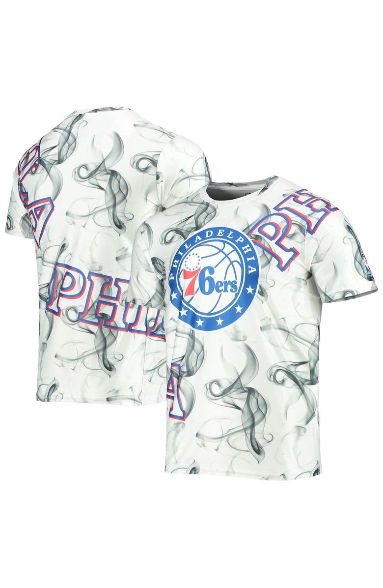FISLL Men's FISLL White/Black Philadelphia 76ers Asymmetric Bold Smoke T-Shirt, Alternate, color, White