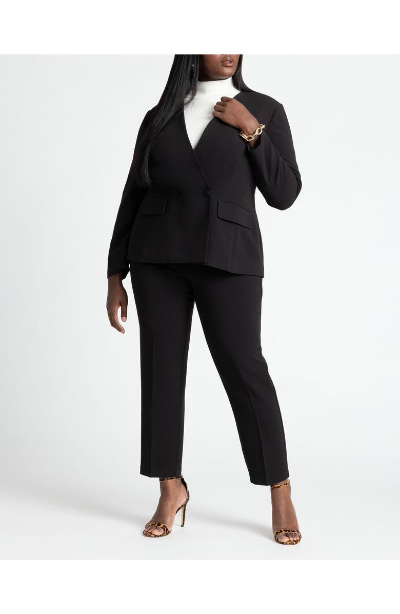 ELOQUII The 365 Semi Stretch Double Breast Collarless Blazer, Alternate, color, Black Onyx