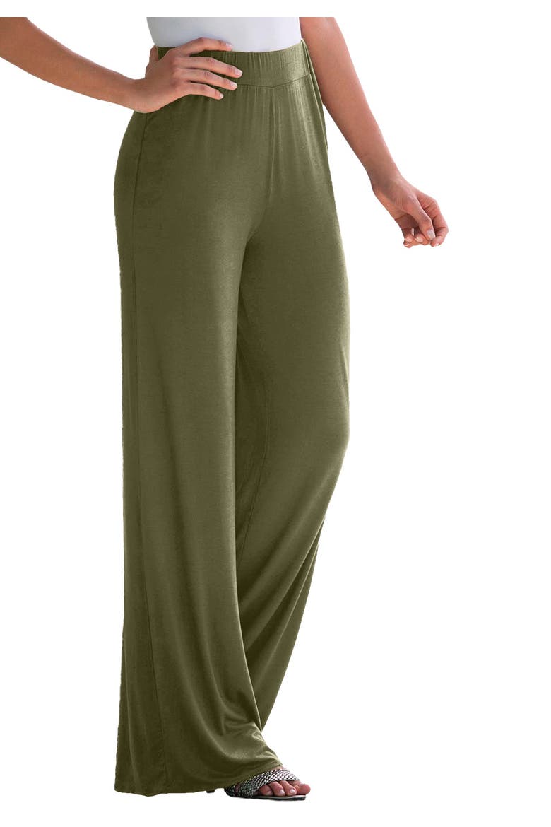 Everyday Stretch Knit Wide Leg Pant, Main, color, DARK OLIVE GREEN