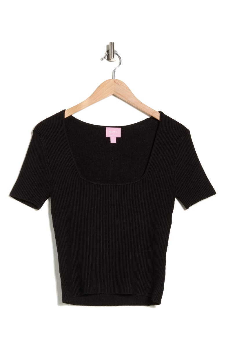 Muse Square Neck Ribbed Crop Top, Alternate, color, Black