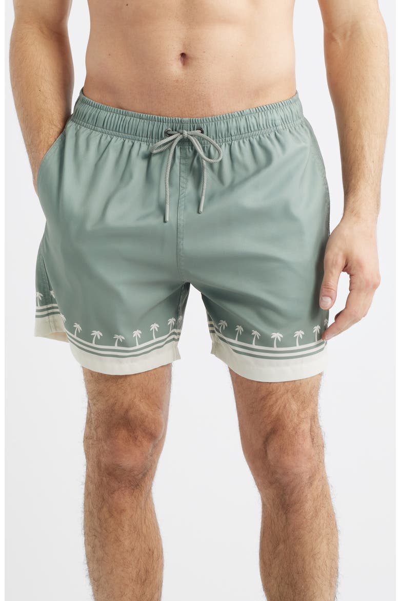 Palm Tree Print Swim Trunks, Main, color, OLIVE