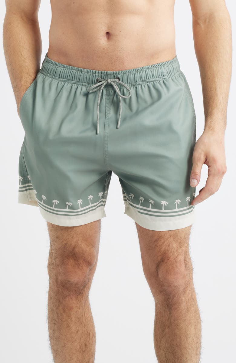 Boardies Palm Tree Print Swim Trunks, Main, color, Olive