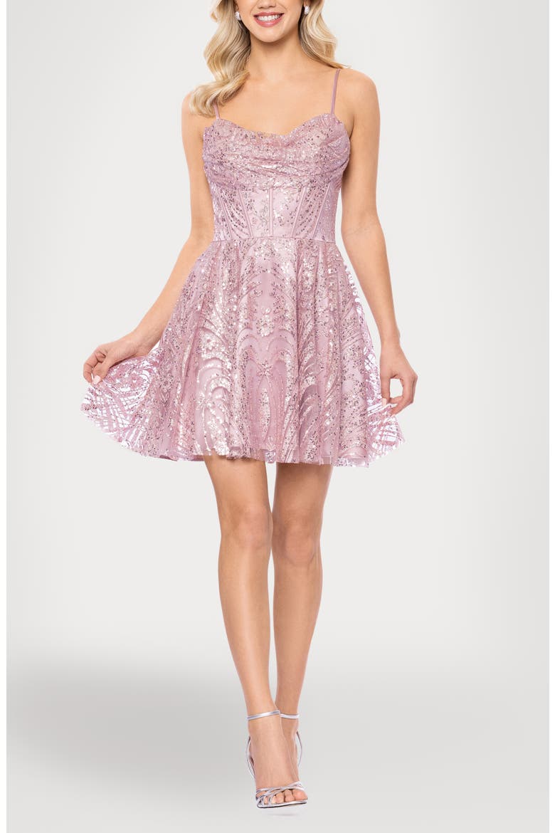 Sequin & Glitter Minidress, Main, color, ROSE