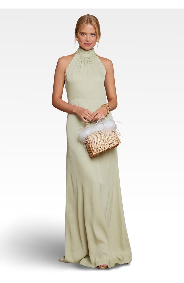 Maids to Measure Tilly Satin High Neck Bridesmaid Dress, Main, color, Sage Green