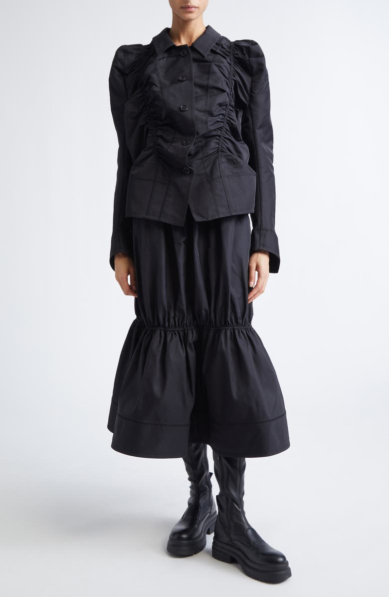 MELITTA BAUMEISTER Gathered Taffeta Midi Skirt, Alternate, color, Black