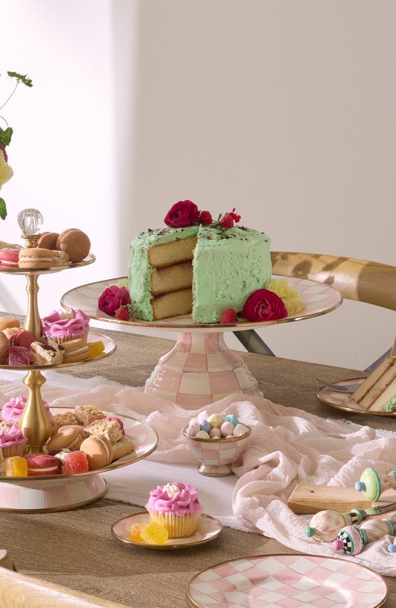 MACKENZIE CHILDS Rosy Check Large Pedestal Platter, Alternate, color, Rosy